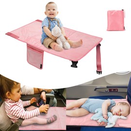 Happy Nest Toddler Airplane Bed & Airplane Seat Extender for Kids - Portable Foot Rest for Children Flights, Soft Velvet Toddler Plane Bed, Lightweight Machine Washable Travel Essentials (Pink)