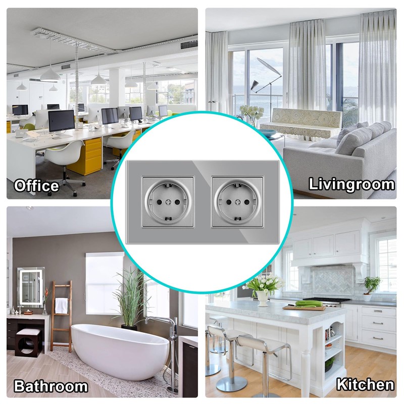 JIMEIDA Double Socket Glass 2 Compartments, 16 Amp Tempered Glass