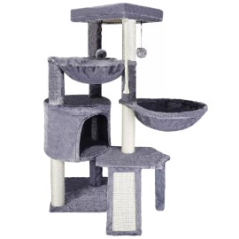 Smouatou Xin Three Layer Cat Tree with Cat Condo and Two Hammocks,Grey 37.4" 37.4" Grey