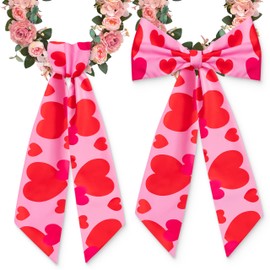 WATINC Wreath Sash Valentine's Day - 2pcs Valentine Sweet Heart Wreaths DIY Bow for Front Door Decoration, Romantic Pink Satin Sash Accessories for Home Yard Doorway Wall Window Decor (56'' x 4.5'')