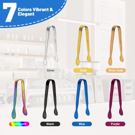 Daemson 7PCS Mini Metal Serving Tongs, 4.33" Colorful 304 Stainless Steel Tiny Tongs for Ice, Sugar, Appetizers, Desserts, Buffet, Tea Party, Charcuterie Board (7 Colors)