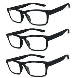 VeryHobby Men Women Retro Square Rubberized Frame Reading Glasses Spring Hinges (3 Pairs - Black/Black/Black, 2.25)