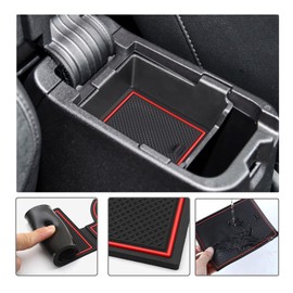 LFOTPP For Fiesta MK8 Car Non-Slip Rubber Mats (For Right Hand Drive), Car Door Slot Mat, Cup Holder Mat Armrest Center Consoles Interior Decoration 14pcs (Red)