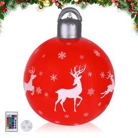 Light Up PVC Inflatable Christmas Ball 16in Giant Christmas Inflatable Ball with Remote Christmas Decorations Big Balls 16 Colors LED Christmas Inflatable Baubles Xmas Outdoor Yard Decor (Red)
