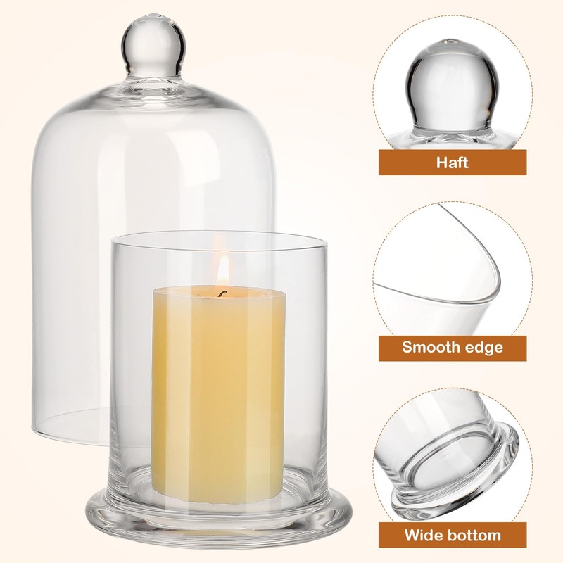 EXCEART Glass Cloche 2 Sets Clear Glass Dome Candle Glass