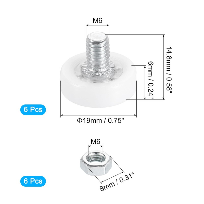 uxcell 6 Pack Drawer Rollers, 19mm Plastic Drawer Pulley Sliding