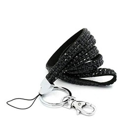 BE-TOOL Lanyard Strap, Bling Diamante Rhinestone (Breakaway) Lanyards, for ID Card & Key Badge Holder, Phone Cases, USB Holder, Memory Stick Holder, 8 Colours (1 Pack, Black)