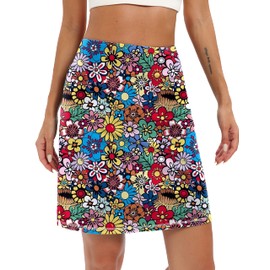 LouKeith Womens Knee Length Tennis Skorts Skirts Athletic Golf Skirts Casual High Waisted Drawstring Skirts with Pockets Colorful Flowers XL
