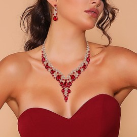 Clearine Wedding Jewellery Set Drop Rhinestone Cluster Statement Necklace and Earrings Set Costume Jewellery for Women Clear Silver Tone, Crystal, No Gemstone