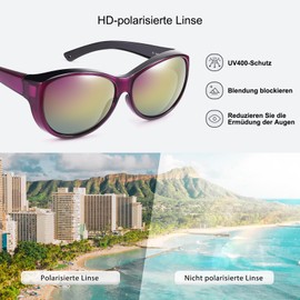 TINHAO Polarized Fit Over Sunglasses, Oversized Wrap Protection Sunglasses, Over Glasses, for Men and Women, black-purple