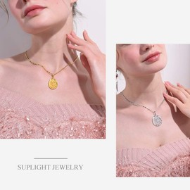 Suplight Women's Necklace 18k Gold-Plated / Platinum Plated Allah Chain Heart/Oval Pendant Necklace Arabic Muslim Amulet Islamic Fashion Jewellery for Women Girls with Gift Box, Copper, Cubic Zirconia