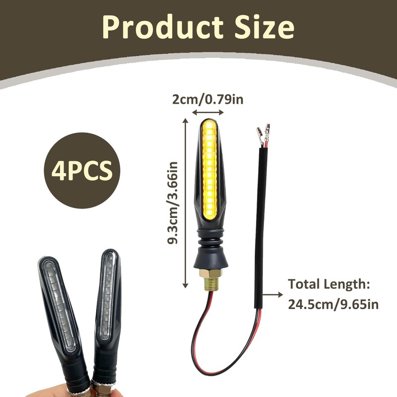 4 PCS Motorcycle Indicators, Flowing Turn Signal Lights - 12V