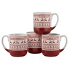 10 Strawberry Street Embossed Reindeer Mug, Set of 4 (Red),