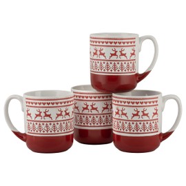 10 Strawberry Street Embossed Reindeer Mug, Set of 4 (Red), S4MUG-XMAS