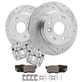 Detroit Axle - Rear Brake Kit for 2003-2011 Honda Element 2004-2008 TL Drilled & Slotted Brake Rotors Brake Calipers w/Brackets Ceramic Brakes Pads 2005 2006 2007 Replacement