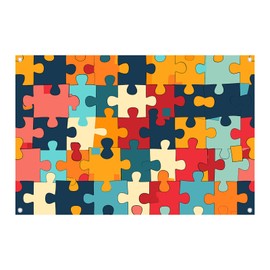 CYYBZZ 6X4FT Color Jigsaw Puzzle Pattern Photography Backdrop Puzzle Design Theme Background Blue Red Orange Birthday Party Baby Shower Decoration Banner Adult Children Photography Props 213061