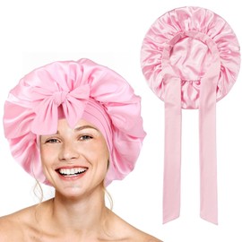 ERBO Seidenhaube zum Schlafen, Silk Bonnet, Verstellbare Schlafhaube Seide, Bonnet Sleep Cap, Satin Haarhaube Damen, Seidenhaube zum Schlafen Lange Haare Locken, Haarhaube für die Nacht (Rosa)