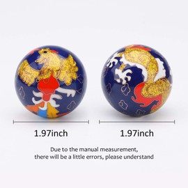 BRABUD 1.97'' Baoding Balls Hand Exercise Stress Balls with Chimes Dragon&Phoenix Pattern Blue Balls with Box Parents Gift TQZDBS80