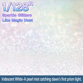 Halobios Extra Fine Glitters, Holographic Iridescent White Glitter, 180g(6.35oz) Ultra Fine Glitters, 1/128" Resin Glitter Powder for Hair Body, Nails, Arts and DIY Crafts Decoration