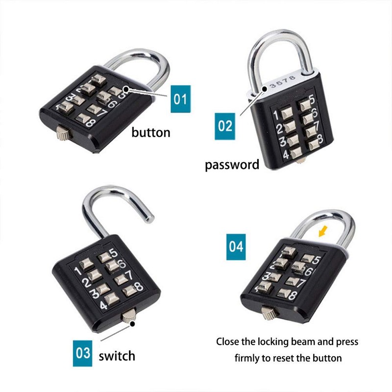 Combination Lock, Blue Zinc Alloy 10 Digit Push Button Security