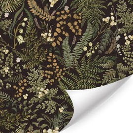 HLNIUC Elegant Dark Green Botanical Peel and Stick Wallpaper 17”X118”Vintage Black Floral Contact paper Green Gold Wall Paper Greenery Leaf Art Paper Nature Plant and Flower Wall Mural for Living Room