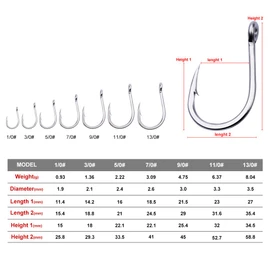 Proberos Fishing Hooks Extra Strong Stainless High Carbon Steel Jigging Jigs Big Large Bait Fish Hook Saltwater Circle Hooks Size 13/0 20pcs/Pack