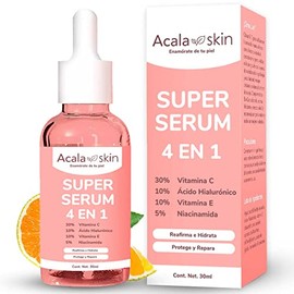 Super Serum 4 en 1 - Vitamina C + Ácido Hialurónico + Vitamina E + Niacinamida | - Para Todo Tipo de Piel - Suero Facial Antiarrugas y Manchas Para Iluminar y Reafirmar La Piel