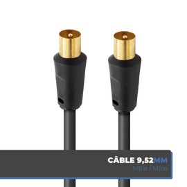 APM 408019 - TV Cable Male/Male 9.52mm + Female Adapter - 2m - Black