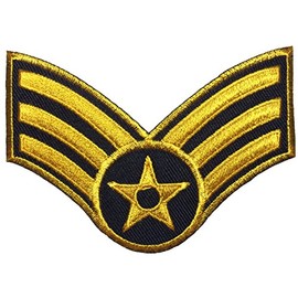 Papapatch Senior Airman Chevrons Rank US Air Force USAF Military U.S. Army Morale Sew Iron on Embroidered Applique Badge Sign Patch (1 Piece) - Gold on Black (Iron-Airman-BKGL)