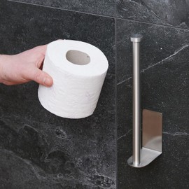 Relaxdays Portarotoli Carta Igienica Autoadesivo a Muro, Porta Ricambio Rotolo, 26x4,5x7,5 cm, Acciaio Inox, Argentato
