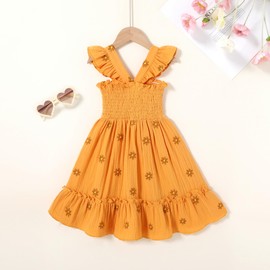 Toddler Baby Girls Dress Floral Embroidered Boho Sleeveless Beach Butterfly Sundress(Ginger and Flowers,12-18 Months)