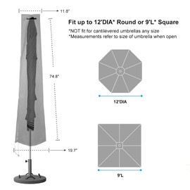 OKPOW Umbrella Cover 420D Oxford Fabric Patio Umbrella Covers Waterproof with Zip, for 9ft to 12ft Garden Outdoor Umbrella(Red)