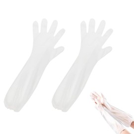 THXFUNAREA Pack of 20 Veterinary Gloves, Stretchy Soft Plastic Film Gloves, Veterinary Examination Artificial Insemination Gloves, Household Cleaning, 60 cm Arm Protection (White)