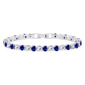 Tobestu White Gold Plated 4mm Blue White Round Cut Cubic Zirconia Tennis Bracelet for Women Wife Mom Friends - Size 7.5" YA5032