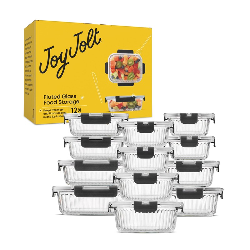 JoyJolt 24pc Borosilicate Glass Storage Containers with Lids | 12