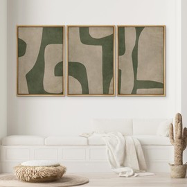 SIGNWIN Framed Canvas Print Wall Art Set Abstract Geometric Green and Beige Tones Illustrations Modern Art Decorative Boho Relax/Zen Nordic for Living Room, Bedroom, Office - 16"x24"x3 Natural
