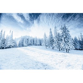 Snow Backdrop 10x6.5ft Winter Mountain Forests Snow Scene Background Snowy Woodland Mountain Photography Background for New Year's Christmas Party Decorion Banners