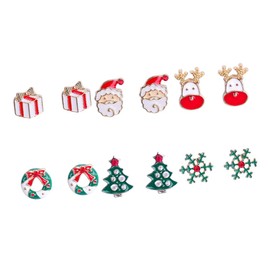Gadpiparty 12pcs Elk Christmas Earrings Set - Santa Claus, Reindeer, Studs - European and American Jewelry