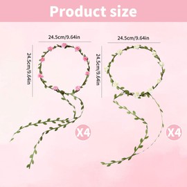 BDHYYM Pack of 8 Flower Wreath Hair, Flower Hair Band, Flower Wreath, Headpiece, Flower Crown, Flower Wreath, Flower Crown Headband, Leaf Ribbon, Hair Flower Wreath, Bridesmaid (White + Pink)