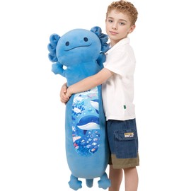 HAIJUNYA 36” Long Axolotl Plush Body Pillow, Cute Blue Ocean Axolotl Stuffed Animals, Salamander Squishy Soft Plushies Toy, Gifts for Kids Girls and Boys, Christmas, Thanksgiving, Birthdays ﻿