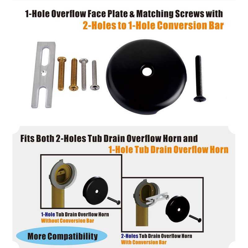 Black Universal Tub Drain Tip Toe Tub Conversion Kit Assembly,