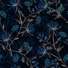 VEELIKE Dark Dandelion Floral Wallpaper Peel and Stick Vintage Blue Botanical Wallpaper for Bedroom Bathroom 17.7''x118'' Floral Removable Wallpaper Prepasted Floral Contact Paper for Walls Cabinets