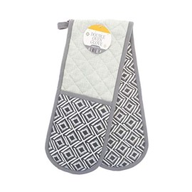 Kitchen Cooking Padded Heat Resistant Double Oven Fun Pattern Mitt Mitten Gloves (Grey Check Bakers)