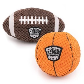 ZippyPaws SportsBallz - Dog Squeaky Toys to Keep Them Busy, Funny Plush for Small, Medium, & Large Dogs, Cute Stuffed Puppy Toy, Pet Products, Gift for All Breeds - Football & Basketball