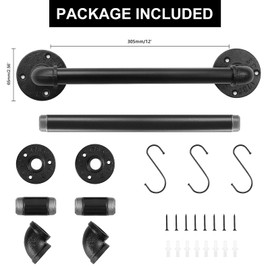 Livabber Industrial Pipe Towel Bar, Rustic Iron Decor Bathroom Hardware Towel Holder Accessory, Heavy Duty Wall Mounted Bath Towel Rack,Black (12 Inch)