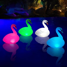 Goallim Swan Floating Pool Lights Solar 4 PK, Inflatable IP68 Waterproof Auto Color Changing Led Glow Swan Pool Lights, Bright Solar Swan Pool Light Accessories for Pathway Yard Party Decor