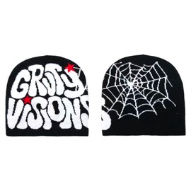 2THESTARS Trendy Y2K Graphic Beanie Wool Acrylic Beanies for Women and Men Stylish Headwear for Fashion-Forward Individuals - Black