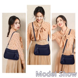 Genuine Leather Purse for Women Hobo Bag Trendy Crossbody Bag and Shoulder Bag with 2 Straps (Blue)