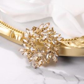 Clearine Christmas Brooch Marquise Austrian Crystal Rhinestone Elegant Flower Wreath Brooch for Women Champagne Gold-Tone