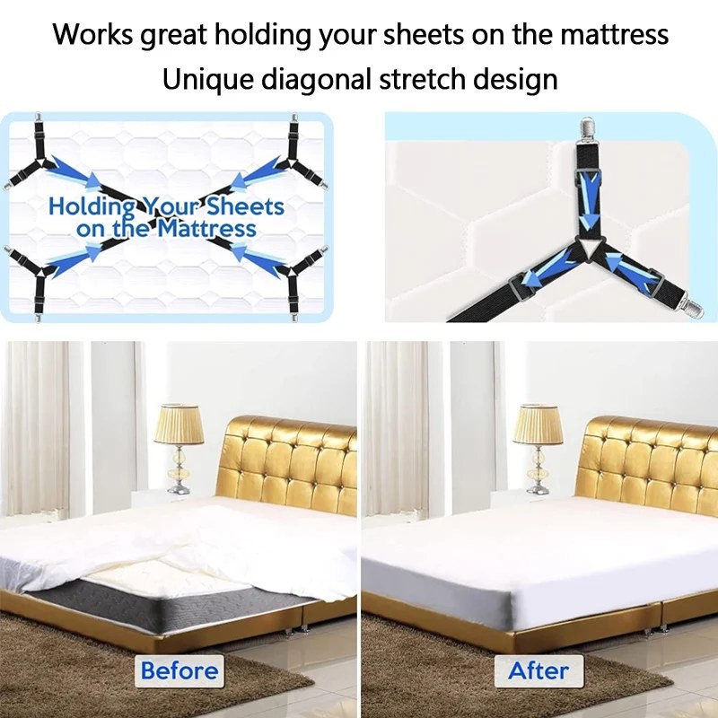 OrganiMax Bed Sheet Clips Fastener – Adjustable Elastic Straps for
